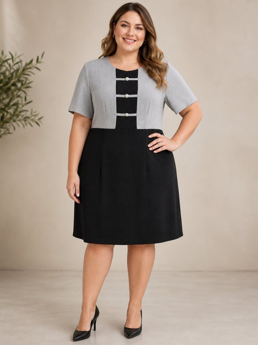 Paul Harris Design Two‑Tone Gray & Black Midi Shift Dress – Size 14